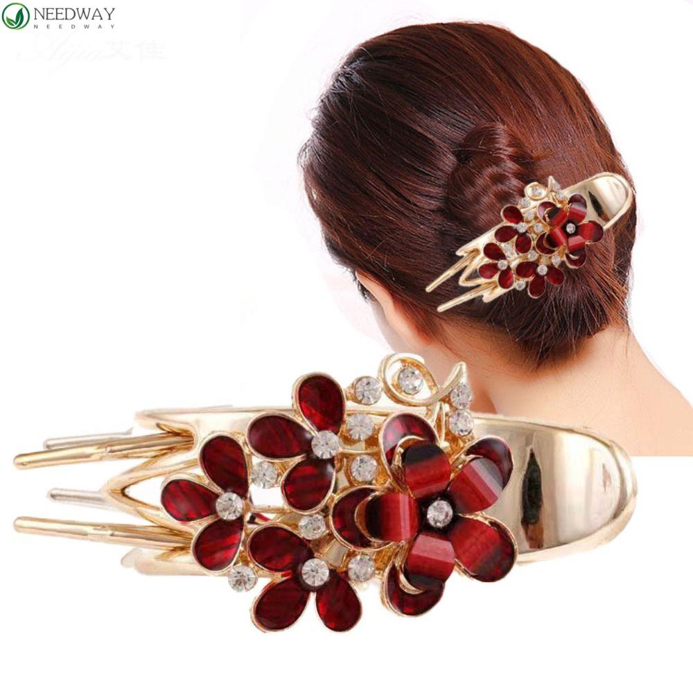 Needway Wanita Hiasan Kepala Trendy Vintage Kepiting Klip Styling Untuk Ibu Manis Berlian Imitasi Gaya Korea Hair Claw