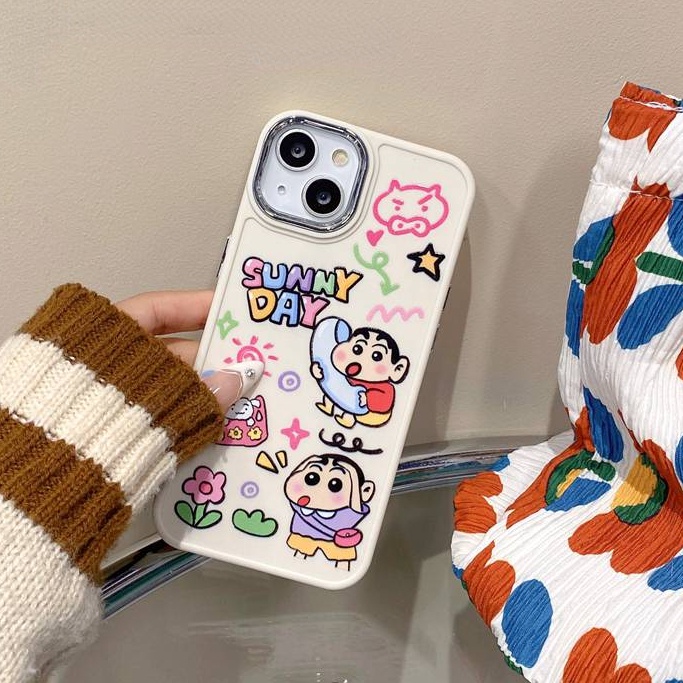 All New Metal Camera Skin Silicone Soft Case IPhone 11 12 13 14 Pro Max Women's Fashion Gift Cute Cartoon Phone Case Funny Crayon Shin-chan