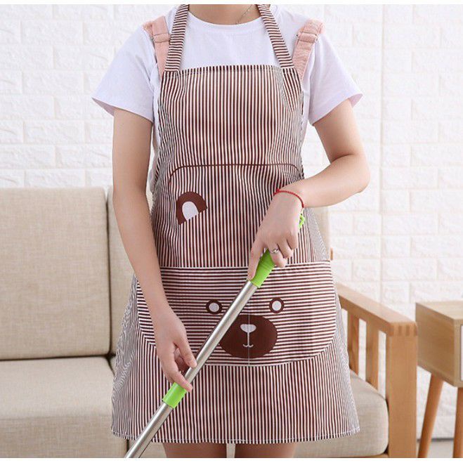 COD SM88 Apron Bear Garis Celemek Dapur Bear Celemek Masak Apron Dapur