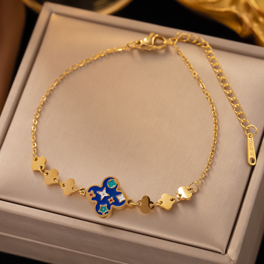 Gelang clover star blue  titanium stainless steel 316L import anti karat harga grosir bisa cod bayar di tempat