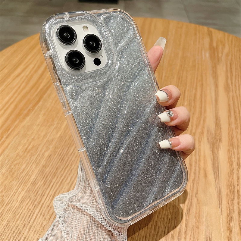 IPHONE Casing Ponsel Bubuk Glitter Gradasi Motif Gelombang Iphone14 13 12 11 Pro MAX X XS Max7 8 Plus Shockproof Case Cover