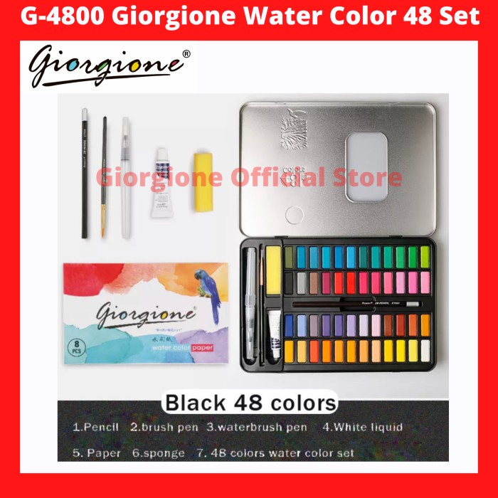 

G-4800 Giorgione Water Color Paint Set 48 Warna Cat Air Kuas Lukis - Hitam