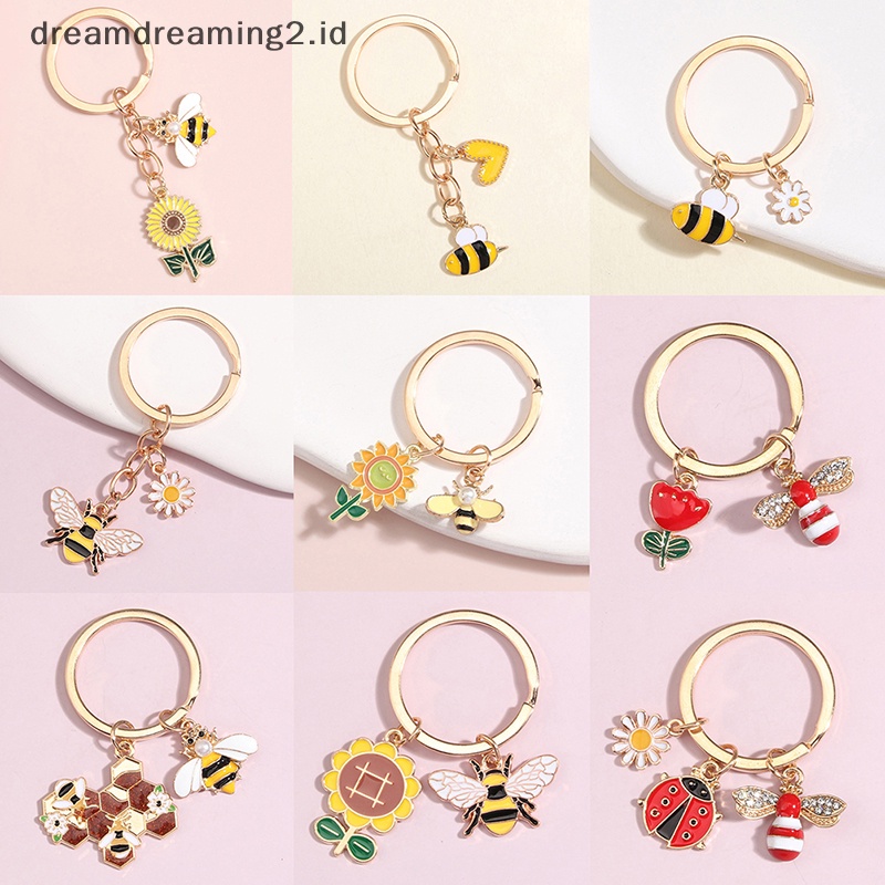 (drea) Lucu Lebah Honeycomb Heart Flower Key Ring Gantungan Kunci Taman Hadiah Aksesoris //