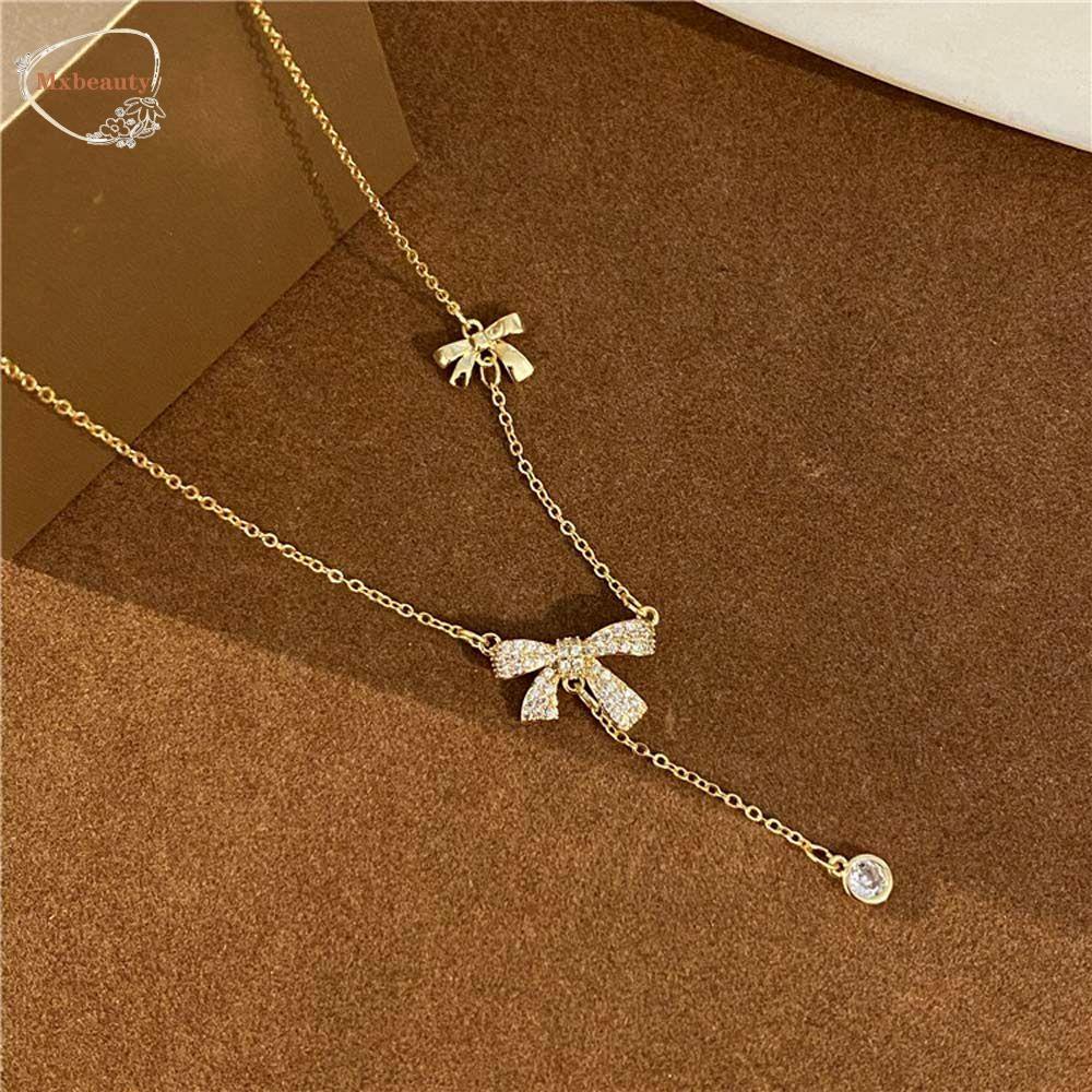 Mxbeauty Kalung Busur Fashion Adjustable Rantai Klavikula Pacar Perhiasan Pernikahan Gadis Desain Gaya Korea