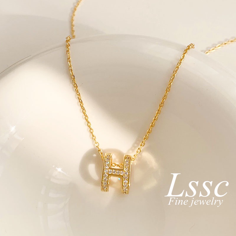 Kalung Titanium Huruf H Berlian Emas 18K Anti Karat Aesthetic Cantik Korea Aksesoris Wanita Perhiasan