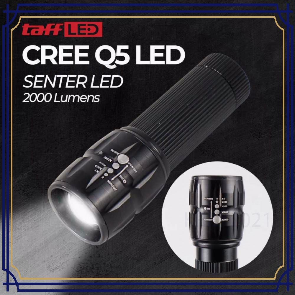 TaffLED Senter LED Flashlight Cree Q5 2000 Lumens - LF000U01