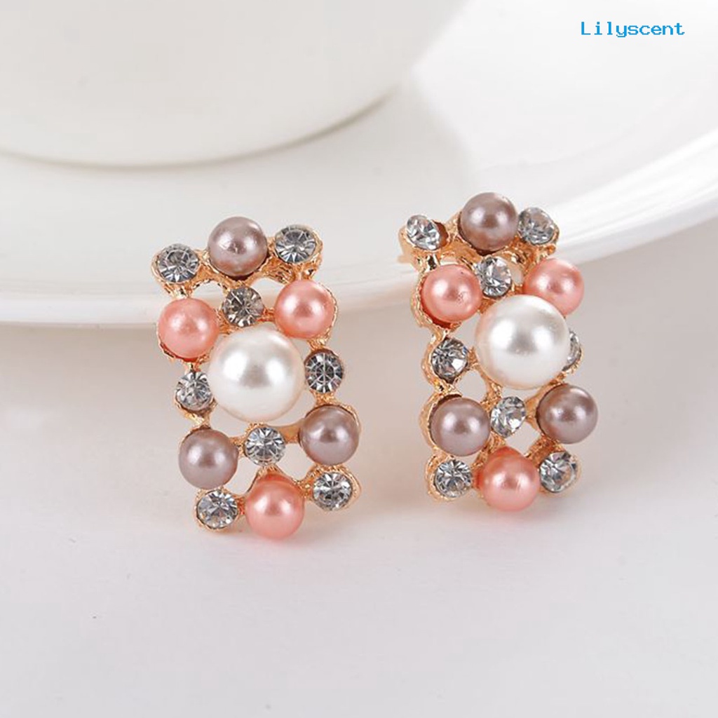 [LS]2 Pcs/set Perhiasan Pernikahan Mutiara Imitasi Multi Warna Royal Mewah Permukaan Halus Wanita Kalung Anting Set Aksesori Perempuan