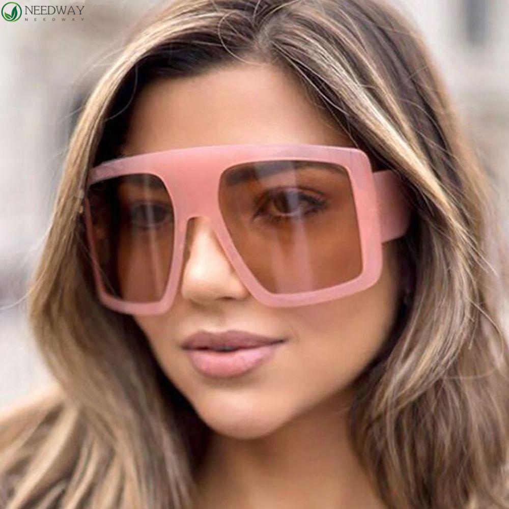Needway Kacamata Hitam Persegi Fashion Klasik Geometris Bingkai Besar Oversize Pria Wanita Vintage Women Glasses