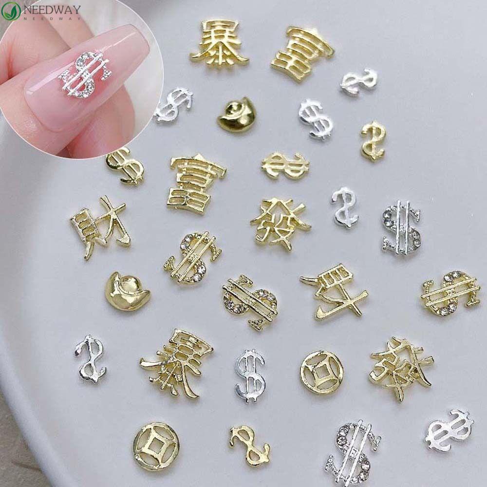 Needway Dekorasi Kuku Imlek Koin Berbentuk Pesona Kuku Fashion Berongga Tanda Dolar Nail Art Perhiasan Karakter Cina Manicure Aksesoris