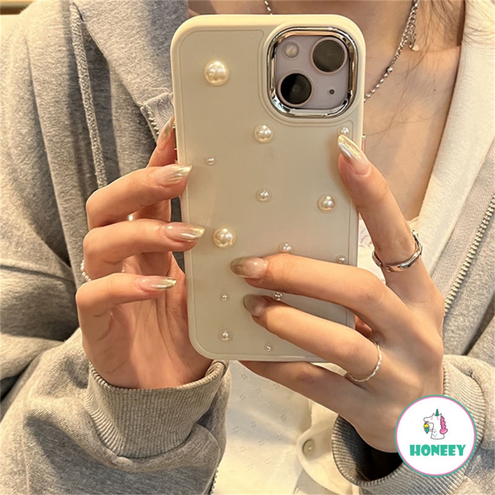 IPHONE Casing Ponsel Lensa Plating Mutiara 3D Mewah Korea Untuk Iphone14 11 12 13 Pro MAX X XR XS Max11 14 7 8plus Anak Perempuan Lucu Cover Pelindung