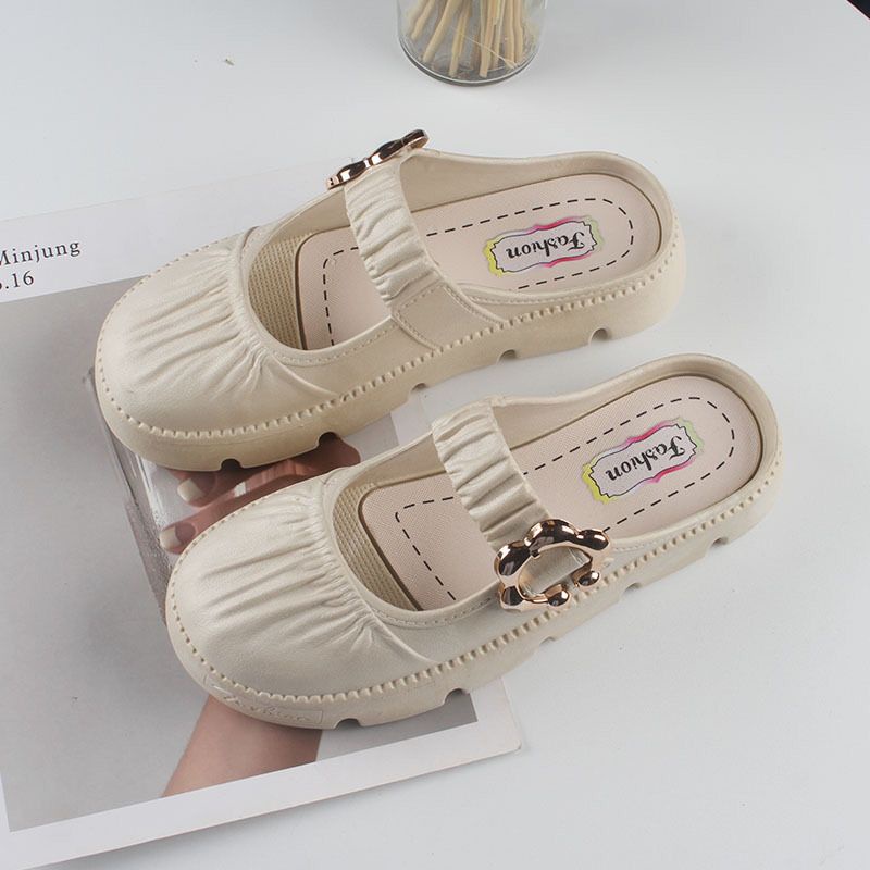 GROSIRTAS TG1725 Sandal Wanita Flat Shoes Fashion Sepatu Slip On Kerja Kerut Bunga