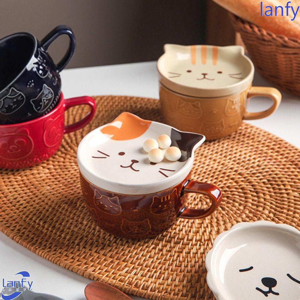 Lanfy Mug Kopi Alpaca Panda Dengan Tutup Keramik Novelty Hewan Lucu Perlengkapan Minum