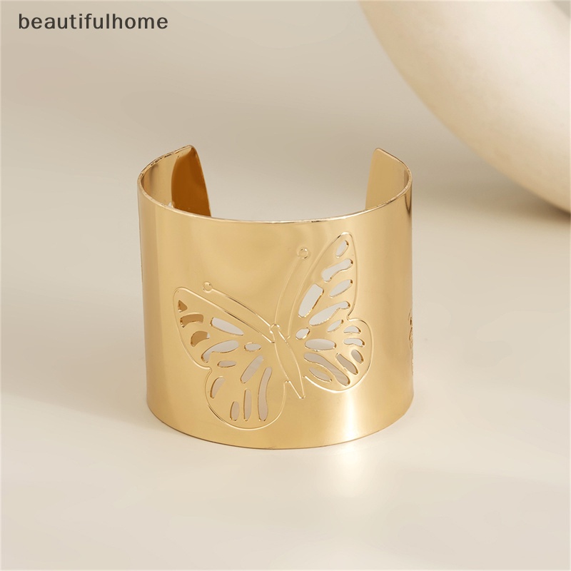 {beautifulhome} Metal Hollow Butterfly Bangles Untuk Wanita Terbuka Adjustable Lebar Manset Gelang Pesta Pernikahan Perhiasan.