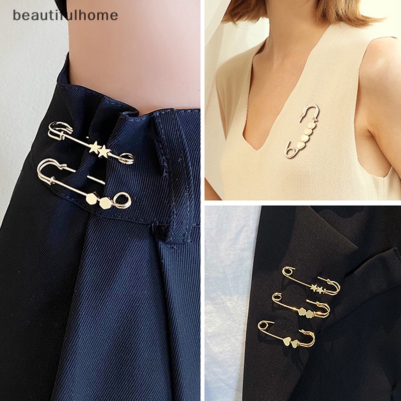 {beautifulhome} Pin Pinggang Rok Penyesuaian Adjustable Bros Emas Hati Bintang Tetap Pakaian Pinggang Celana Pinggang Mengubah Artefak Kecil.