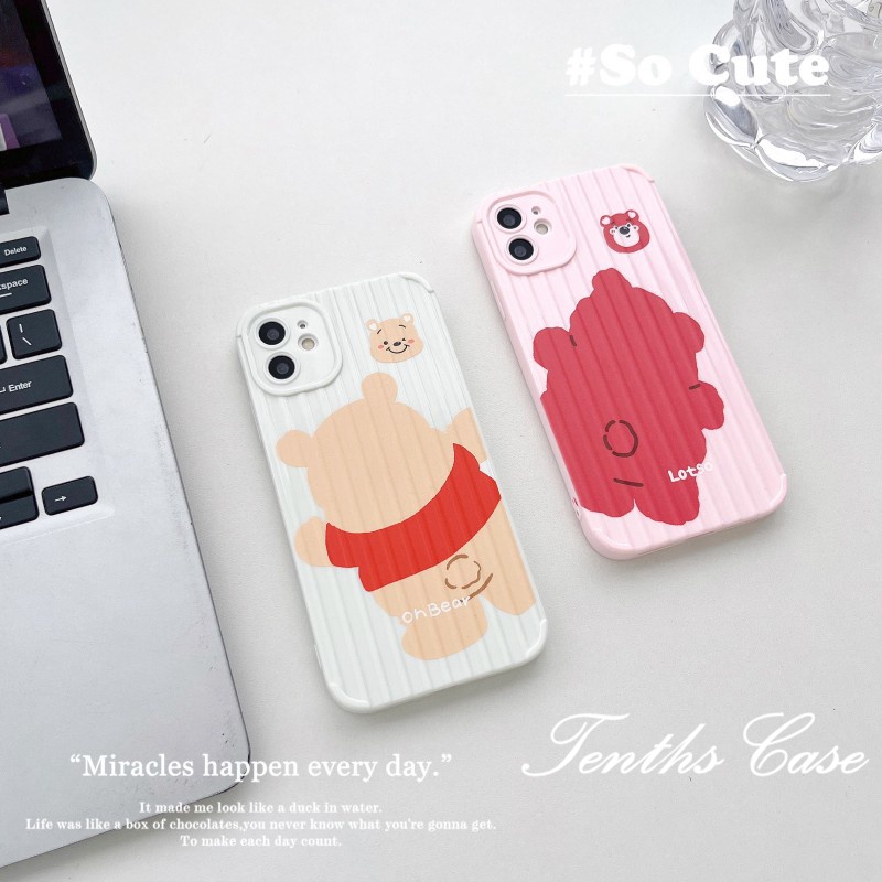 IPHONE Kompatibel Untuk Iphone14 13 12 11 Pro Max X XR Xs Max8 7 6 6s Plus SE 2020sarung Bagasi Gaya Pasangan Casing Ponsel Motif Beruang Kecil Yang Lucu