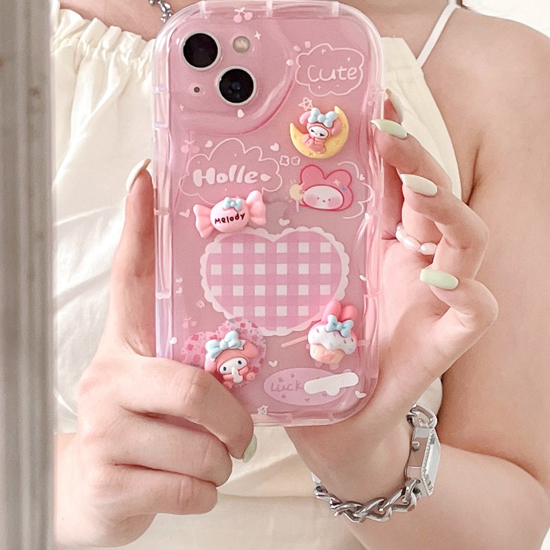 3D Hand Made Diy Candy Melody Pink Love Soft Case iPhone 11 12 13 14 Pro Max New Puff Casing Apple for women girls Gift