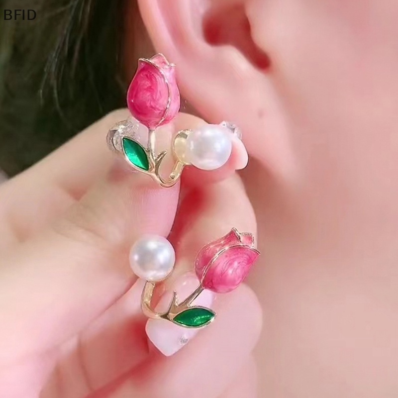 [BFID] Anting Tusuk Mutiara Imitasi Tulip Ringan Korea Untuk Wanita Dua Cara Memakai Giwang Telinga Untuk Perempuan Perhiasan Pesta Harian [ID]