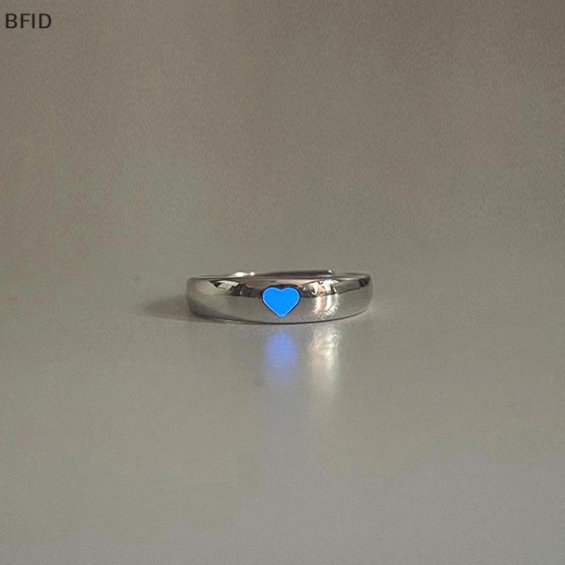 [BFID] Cincin Cinta Hati Bercahaya Menyala Dalam Gelap Fashion Adjustable Pasangan Rings Warna Perak Pink Biru Cahaya Perhiasan Hadiah Untuk Kekasih [ID]