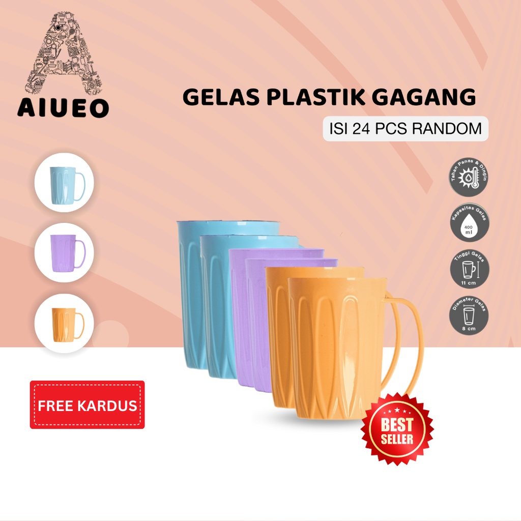 Gelas Minum Plastik Mika Tebal Gagang 400ml | Gelas Plastik Warung Bening Isi 24 Pcs • [Gratis Packaging Kardus]