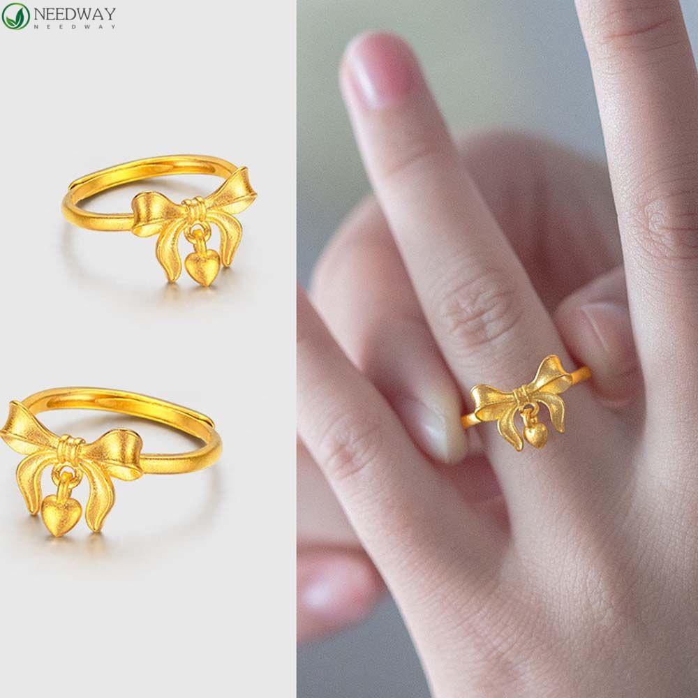 Needway Wanita Pembukaan Cincin Fashion Handmade Gadis Hadiah Pernikahan Aksesoris Warna Emas Adjustable Cinta Berbentuk Jari Rings