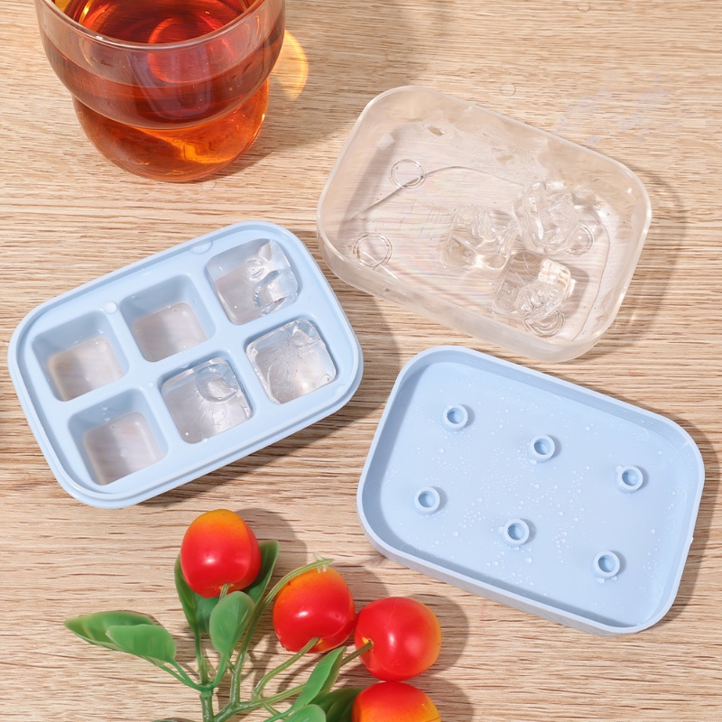 Cetakan Es Batu Plastik Tipe Tekan 6kisi/ Reusable Small Ice Lattice Mold/Kotak Pembuat Es Blok Kulkas Dengan Tutup