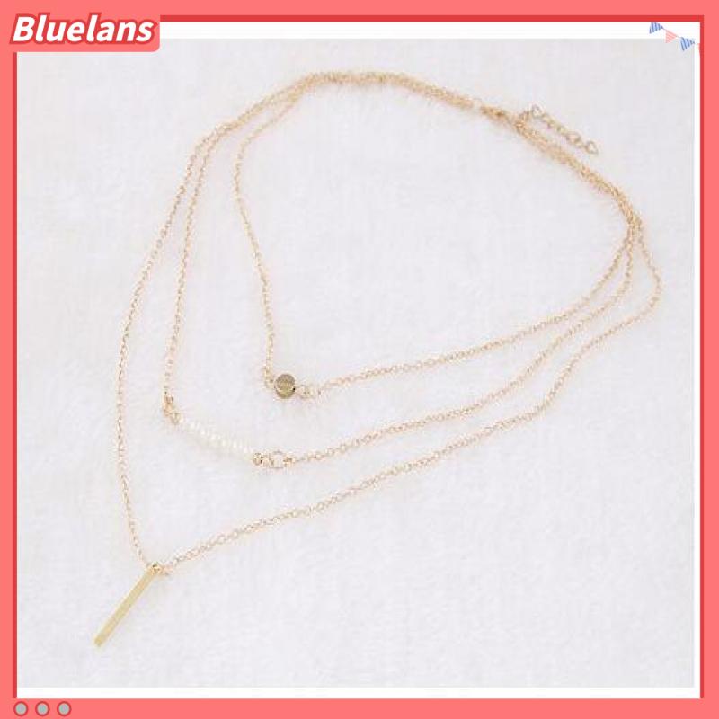 [BLS] Kalung Mutiara Tiga Lapis Dengan Payet Aksesoris Rantai Tulang pin Pendek