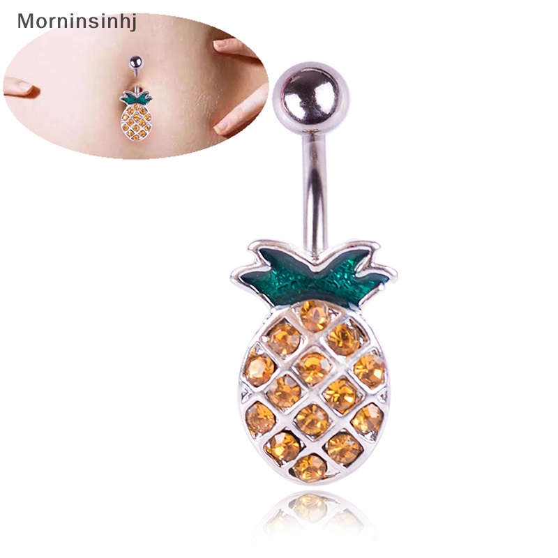 Mornin Cincin Pusar Baja Nanas Kristal Belly Button Ring Bar Perhiasan Tubuh id