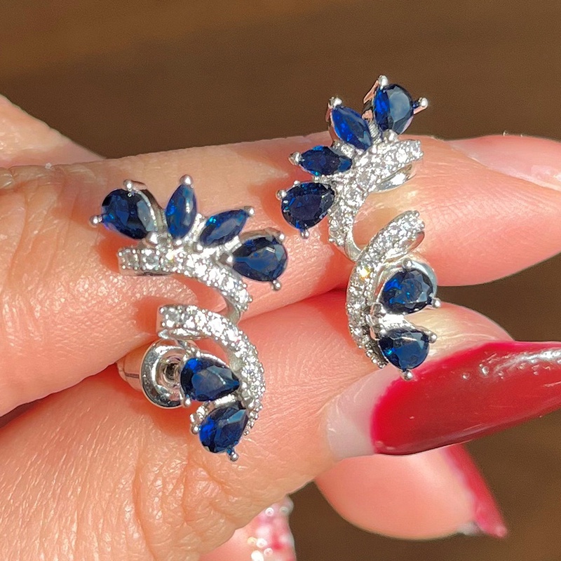 Anting Tusuk Zirkonia Kubik Biru Untuk Wanita Tunangan Pernikahan Halus Aksesoris Telinga Pesta Perhiasan Trendi