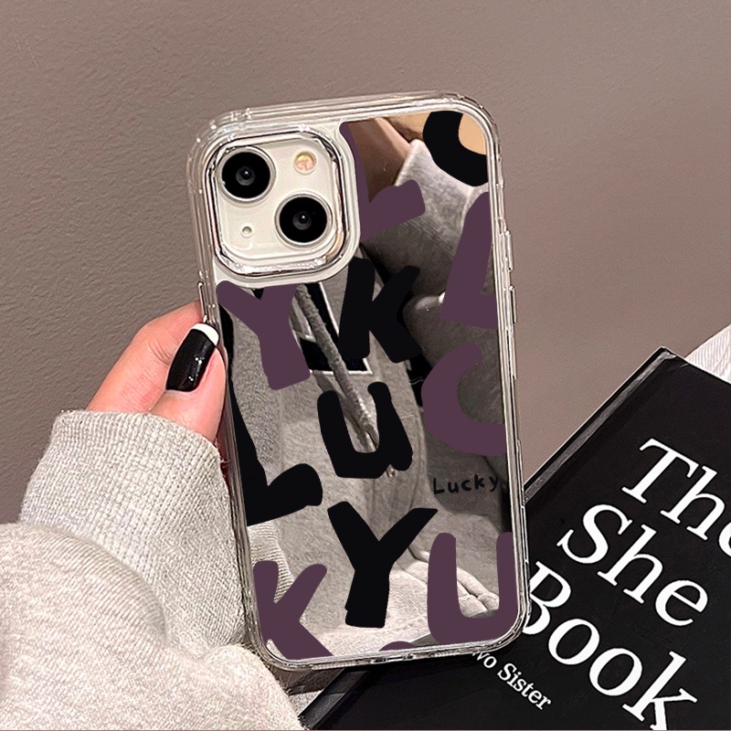 IPHONE Kata Keberuntungan Cermin Casing Ponsel Kompatibel Untuk Iphone11 12 13 14 12Pro 13Pro 14Pro Pro Max XR X XS Max Electroplating Tombol Perlindungan Mirror Cover
