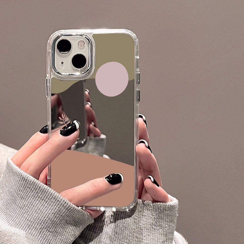 IPHONE Art Graffiti Sun And Little Tree Mirror Phone Case Kompatibel Untuk Iphone11 12 13 14 12Pro 13Pro 14Pro Pro Max XR X XS Max Electroplating Tombol Perlindungan Mirror Cover