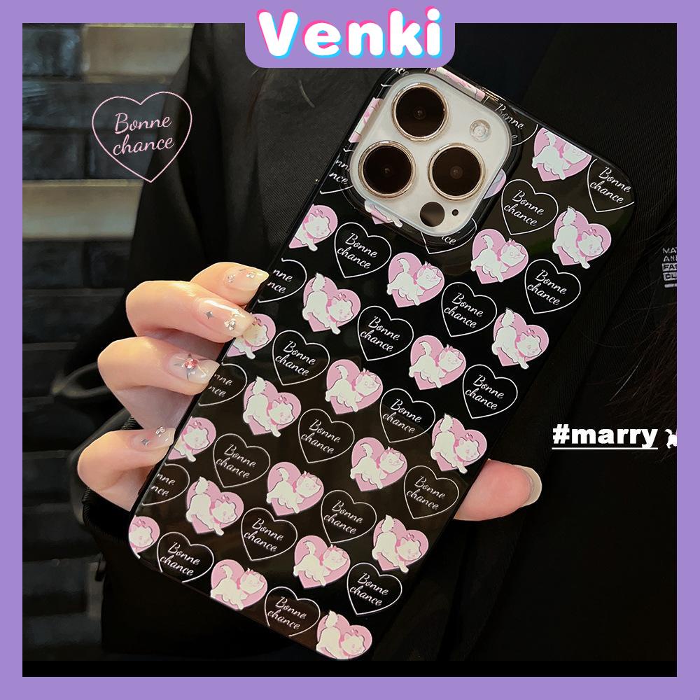 VENKI - Untuk iPhone 11 iPhone Case Hitam Glossy TPU Soft Shell Shockproof Protection Camera Simple Love Kitten Kompatibel dengan iPhone 14 13 Pro max 12 Pro Max xr xs max 7 8Plus