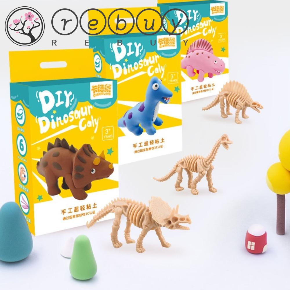 REBUY Rebuy Dinosaurus Clay Mainan Anak Hadiah Anak Hadiah Plastisin Lembut Mainan Polymer Light Clay Modelling Clay Super Ringan Ultra-Light