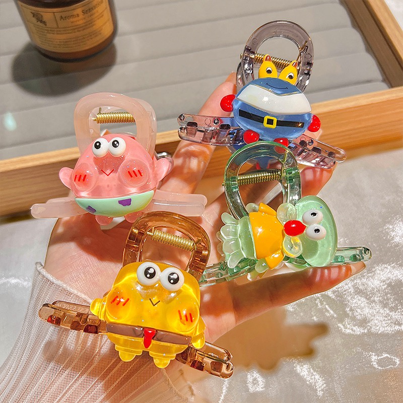 Baru Lucu Gaya Korea Dan Jepang SpongeBob SquarePants Bintang Perempuan Klip Rambut Hiu Klip Hiasan Kepala