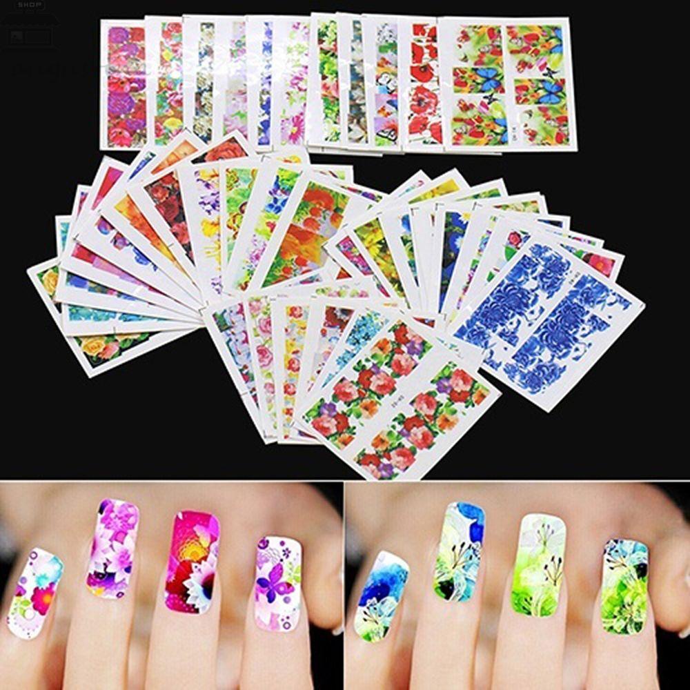 AUGUSTINA Agustina Manicure Decals Beauty Nail Art Tools Charm Decals Bunga Campur Tato Temporer Tato Motif Acak Dekorasi 50lembar