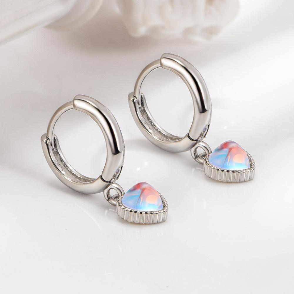 Lily 2Pcs Anting Moonstone, Hoop Anting Liontin Berbentuk Hati, Fashion Liontin Berbentuk Hati925 Sterling Silver Heart Ear Buckle Untuk Wanita