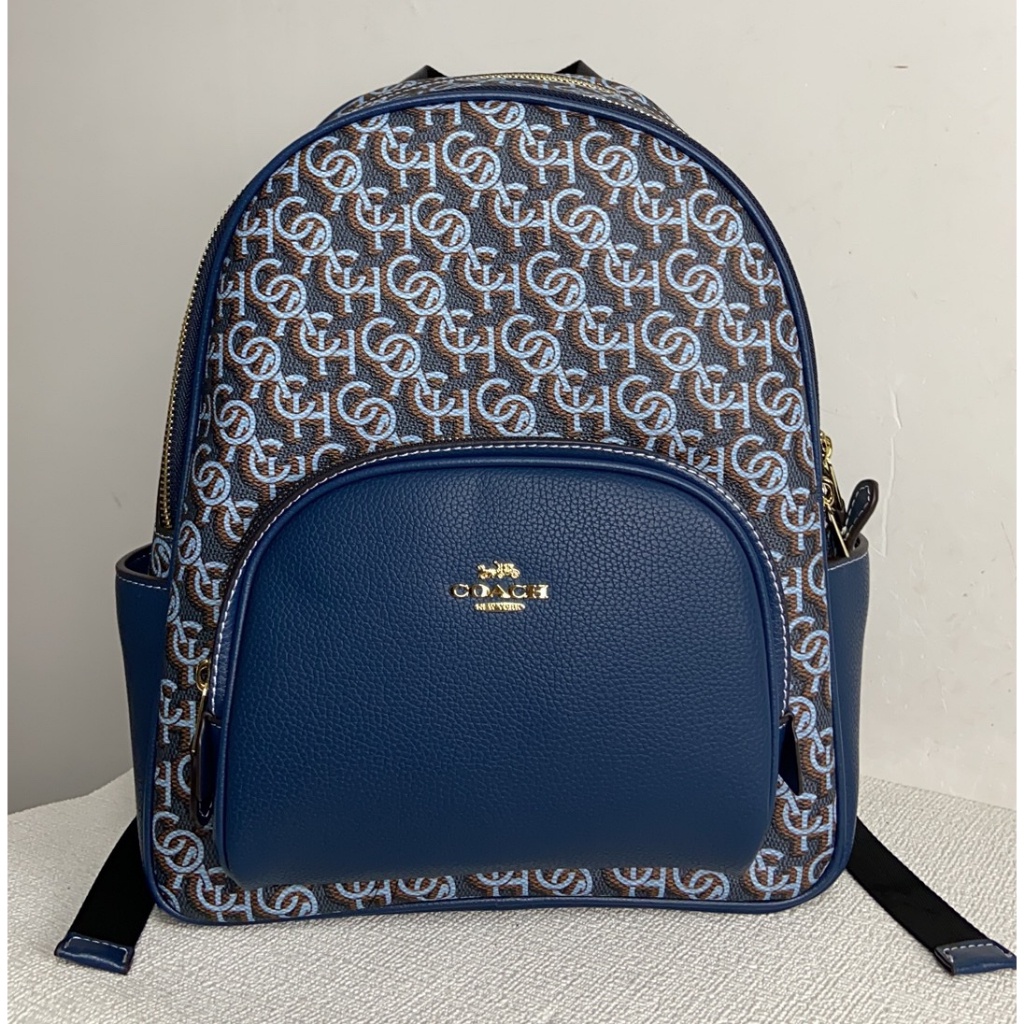 New Coach CF344 Blue Monogram Court Backpack In Signature Canvas