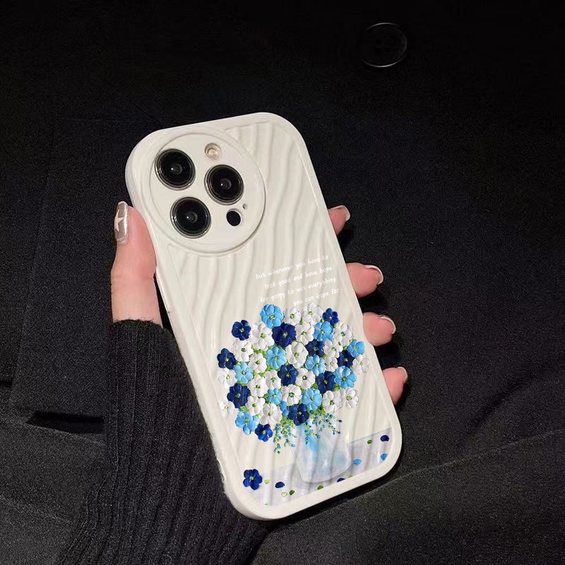 IPHONE Casing Ponsel Riak Air Bunga Biru Kompatibel Untuk Iphone11 13 12 14 Pro Max14 Plus XR X XS MAX 7Plus 8Plus 7 8 SE 2020 2022 Sarung Tahan Guncangan