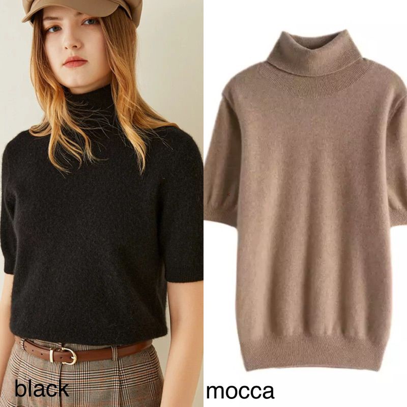 (B122) Short Sleeve Turtleneck Blouse atasan