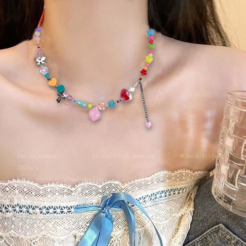 Kalung Cinta Manik-Manik Warna Baru Perempuan Versi Korea Gaya Mori Manis Lucu All-Match Desain Niche Merasakan Rantai Klavikula