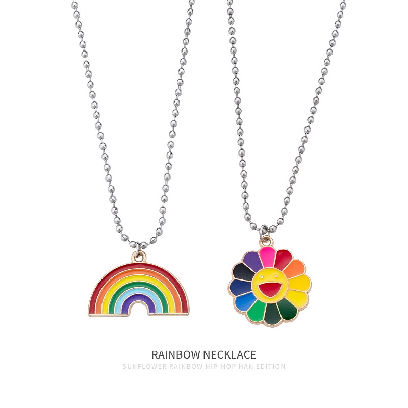 Rainbow Kalung Pria Trendi ins Hip-Hop Versi Korea Influencer Street Wear Sederhana All-Match Liontin Bunga Matahari Pria