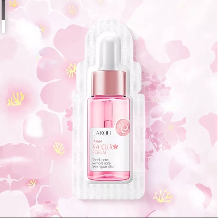 LAIKOU Sakura Serum Pemutih Wajah Menghaluskan Kerut Esensi Bunga Sakura 1ml