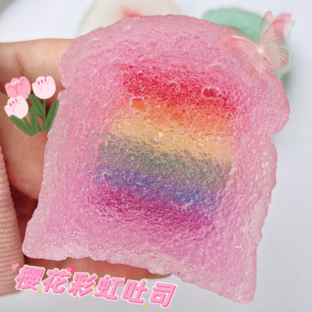 Simulasi Roti Bakar Licin Dekompresi Mainan Musim Panas Rainbow Toast Jelly Lilin Lembut Tekan Mainan