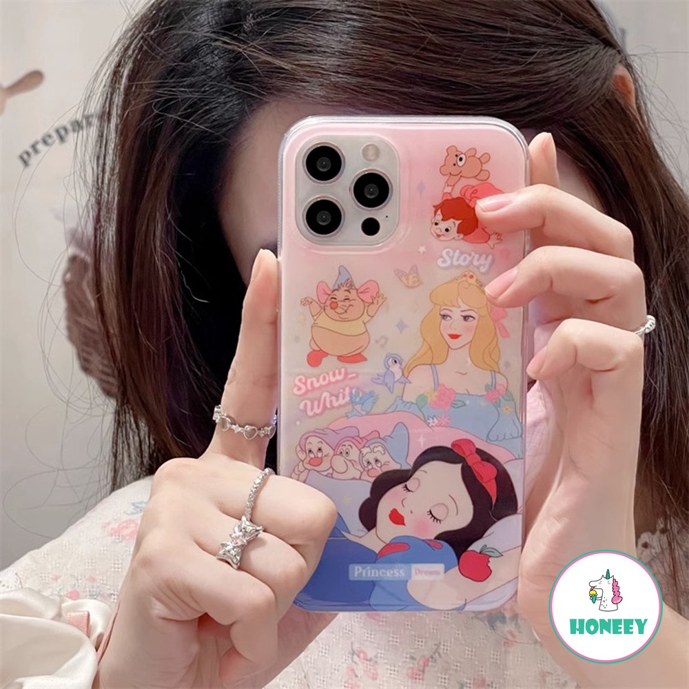 IPHONE Fashion Disney Princess Anime Snow White Mewah Glitter Casing Ponsel Kompatibel Untuk Iphone14 13 12 Pro Max Case Iphone11 Anti-Drop Lembut Penutup Belakang