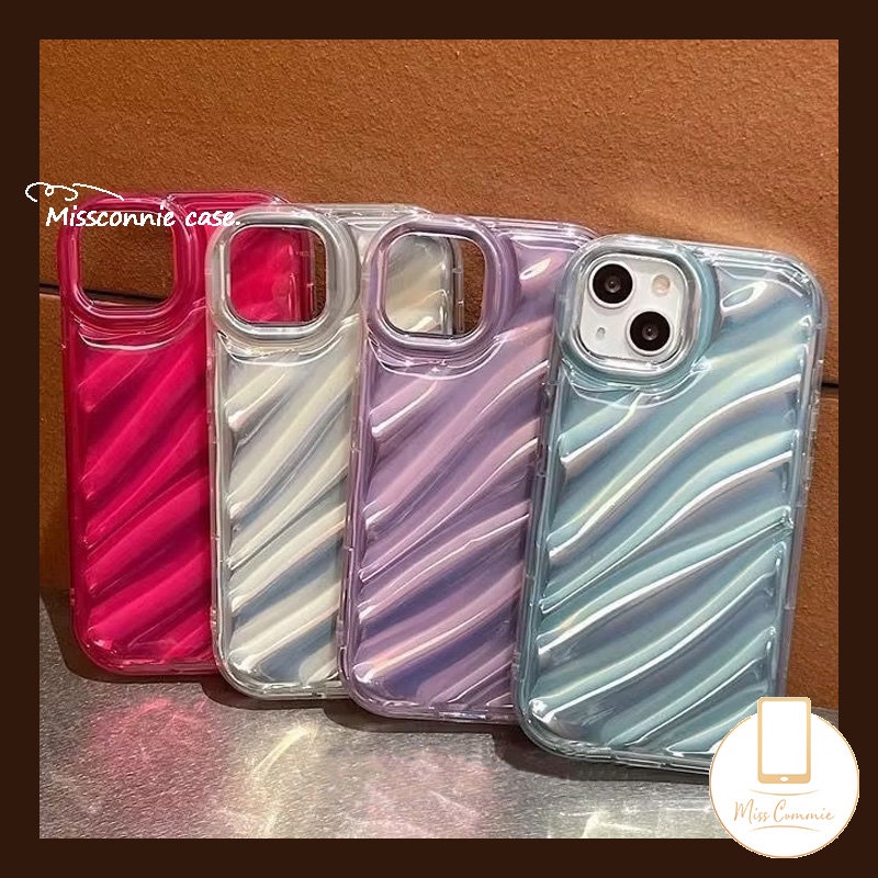 Casing Ponsel Kartu Laser Mewah Bergelombang Stereo 3D Kompatibel Untuk IPhone 6 6S 7 8 Plus 11 14 13 12 Pro MAX 7Plus XR X XS MAX SE 2020motif Warna Simple Mempesona Shockproof Cover