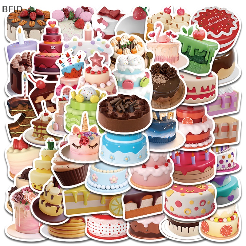 [BFID] 50pcs Ins Style Stiker Kartun Kue Makanan Decals DIY Kulkas Telepon Koper Laptop Notebook Mobil Stiker Dinding Mainan Anak [ID]