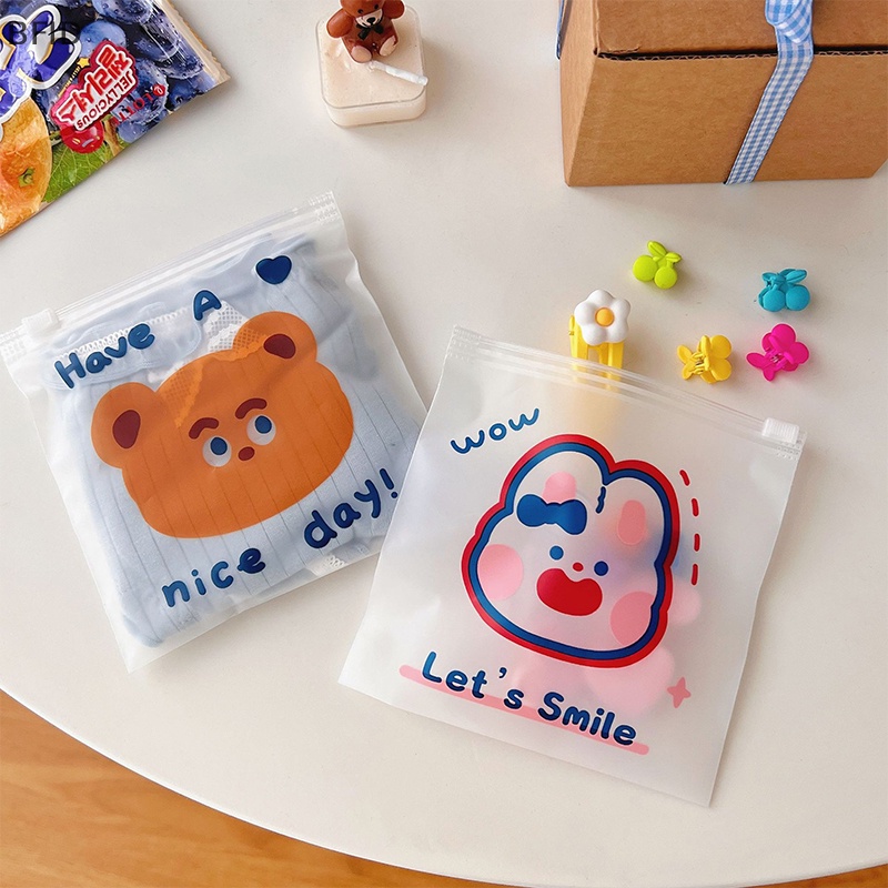 [BFID] 10pcs Lucu Kartun Disegel Tas Snack Self-Sealing Bag Makanan Sub-Packaging Bag Cookie Candy Storage Bag Packaging Bag Sealing Organizer [ID]