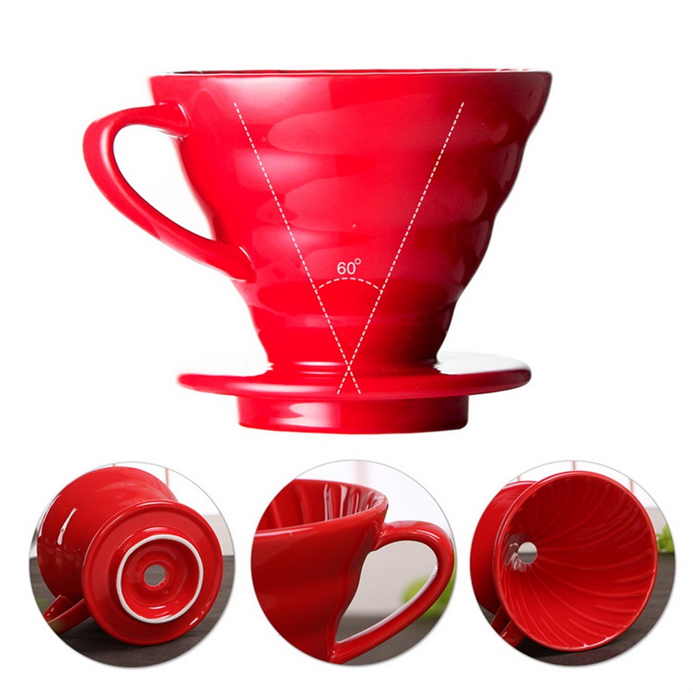 ღ Keramik Cangkir Penyaring Kopi Seduh Tangan Dapat Digunakan Kembali V60 Filter Meruncing Penyaring Tetes Berulir Cangkir Kopi Penyangga Terpisah untuk 1-4 Cangkir