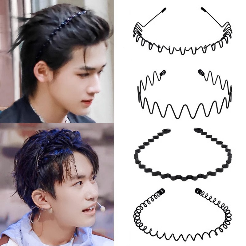 Unisex Hitam Logam Bando Gelombang Sederhana Non Slip Olahraga Rambut Band Aksesoris Rambut Pria Wanita