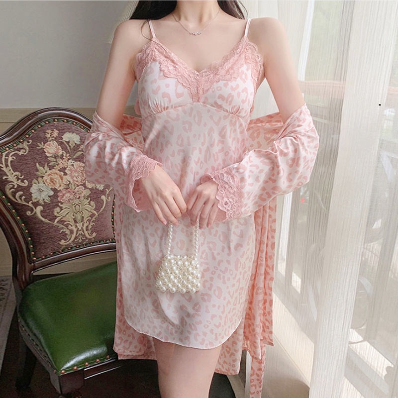 [ COD✅ ] Aroana Lucky Pink Macan Tutul Cetak Seksi Baju Tidur Musim Panas Wanita Tipis Sutra Sling P