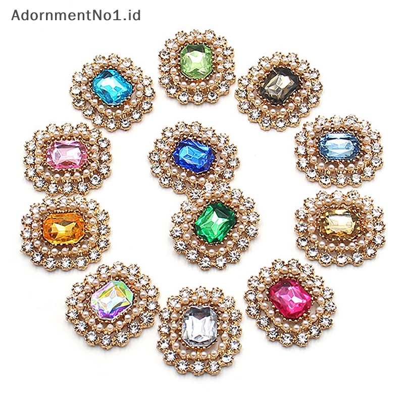 [AdornmentNo1] 2pcs Alloy mahkota Snap berlian imitasi Flatback kancing perhiasan untuk pakaian pernikahan jahit DIY gelang kalung aksesoris dekoratif